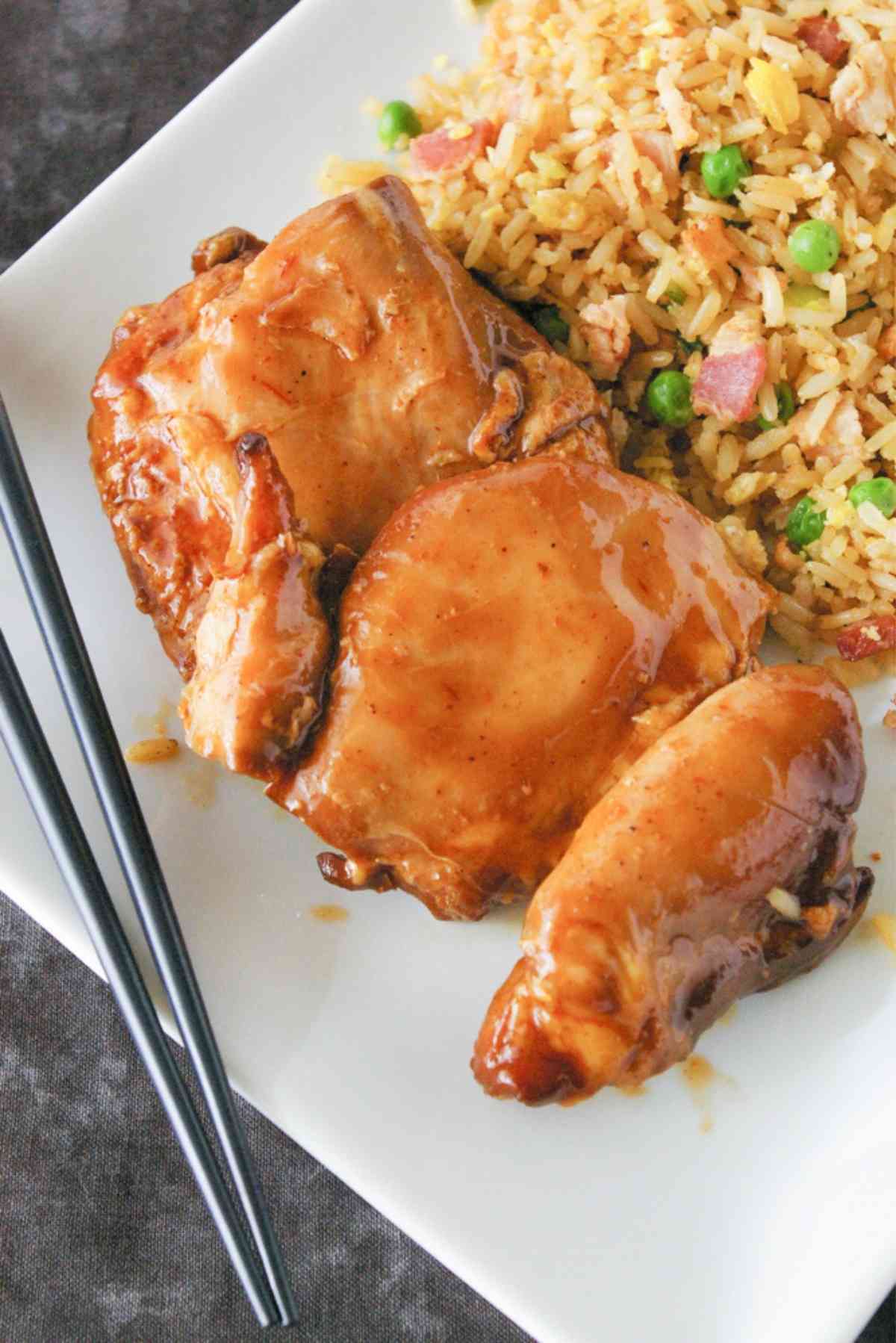 Plate of honey barbecue chicken with fried rice!