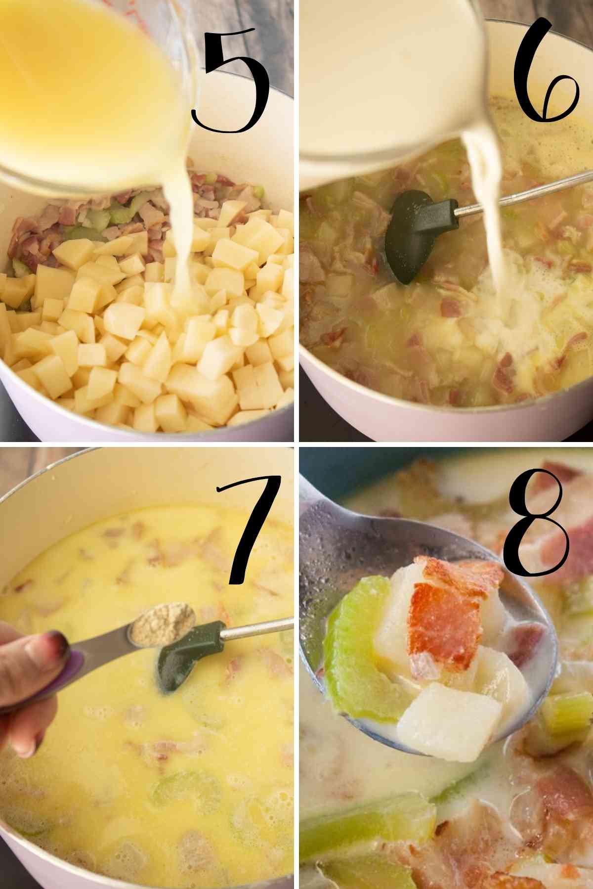 Add warm whole milk for a creamy potato soup.