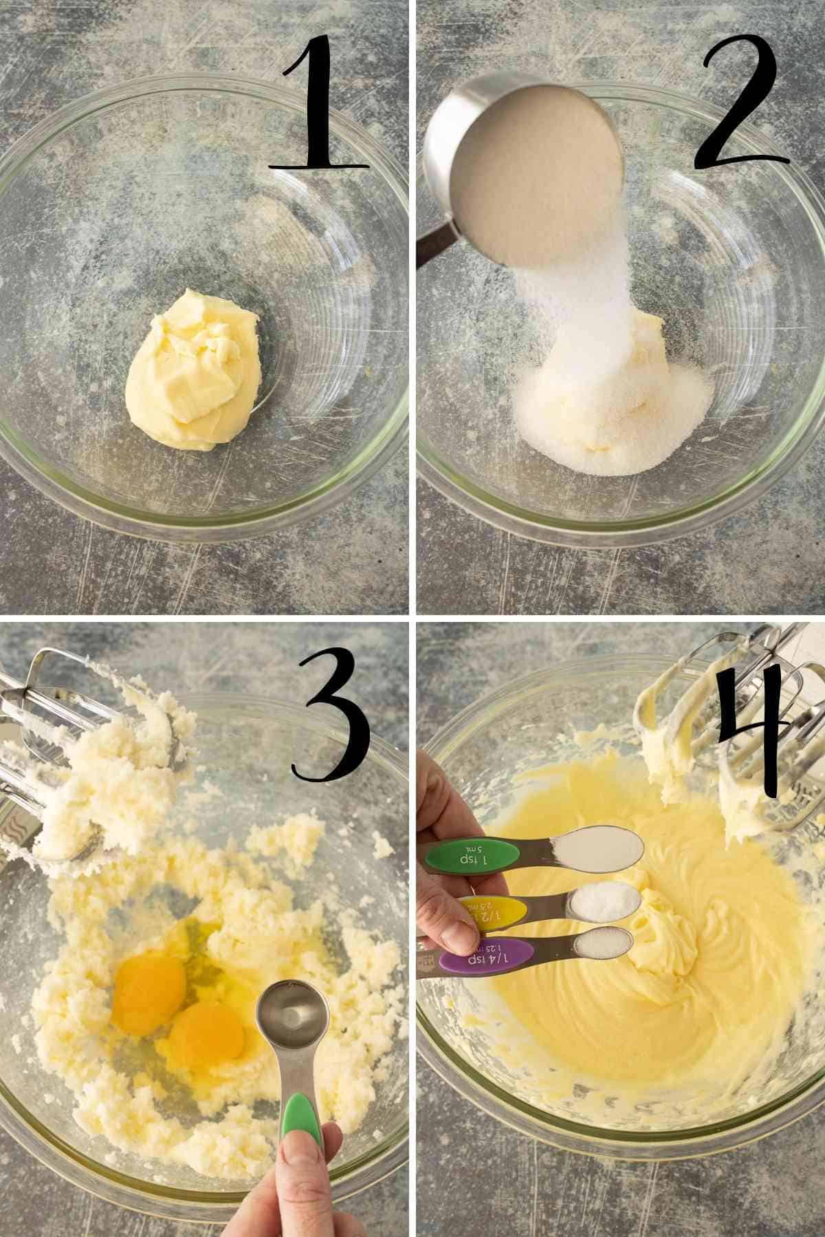 Cream the butter and the sugar before adding other ingredients.