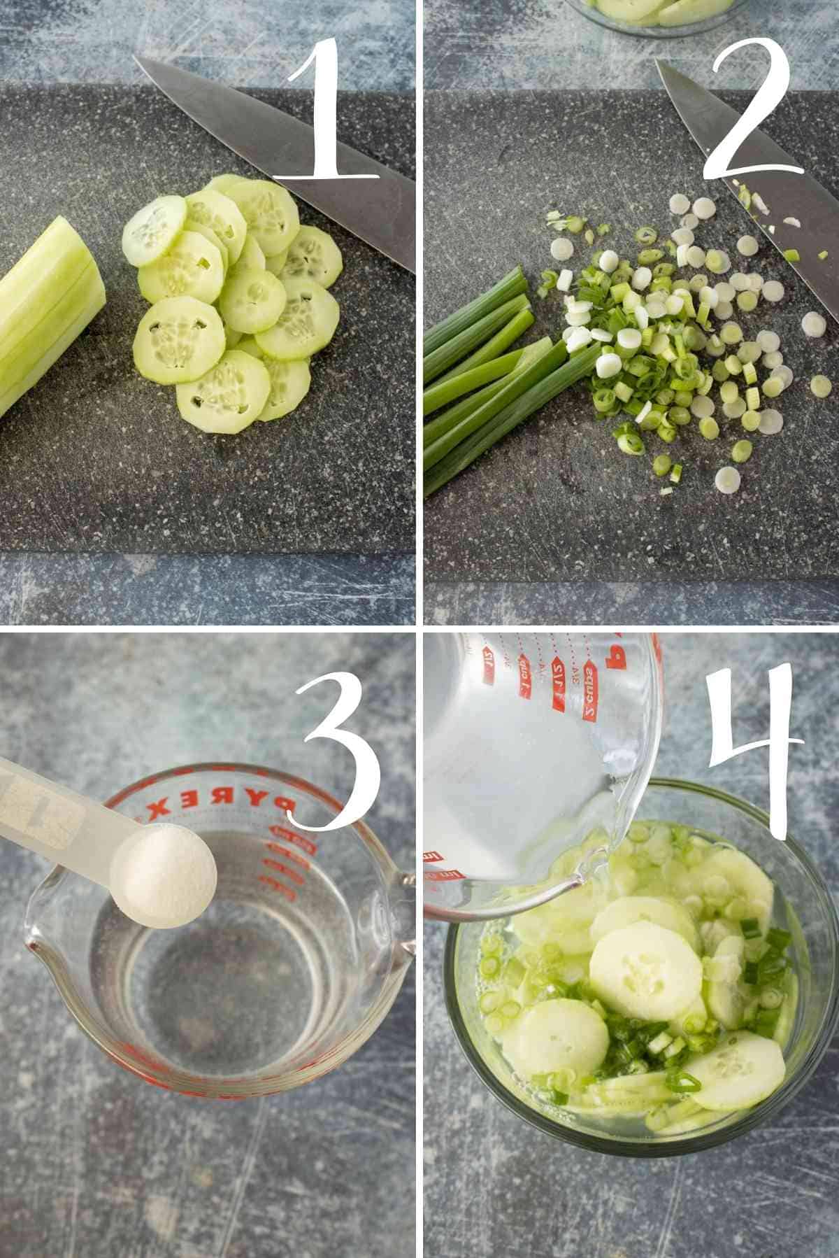 Simple steps to make salty cucumbers.