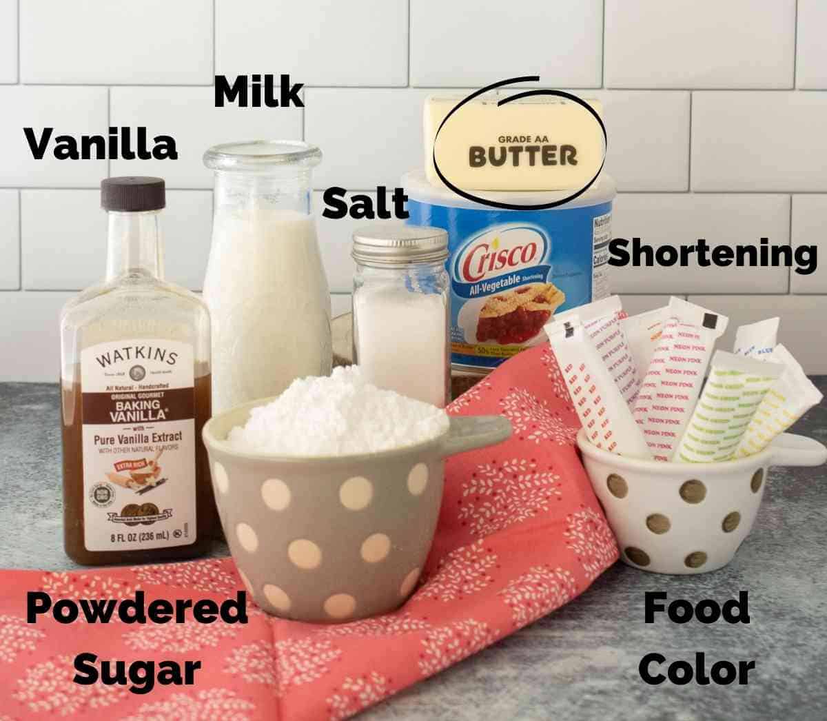 Ingredients for buttercream frosting.