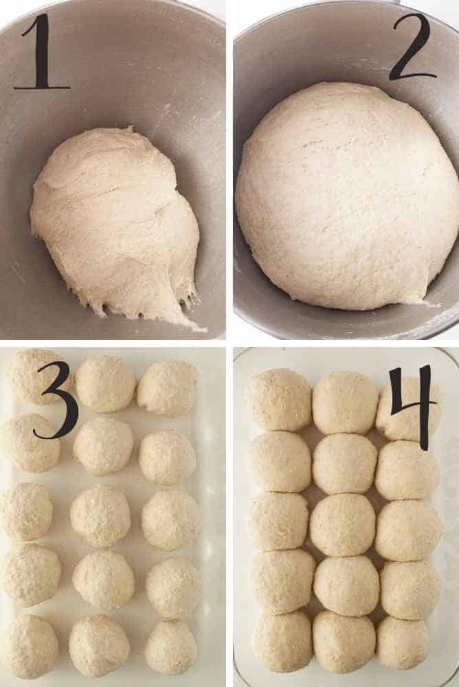 Collage of steps for oatmeal rolls.