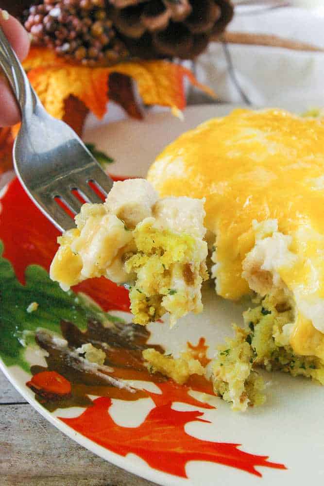 A serving of thanksgiving casserole.