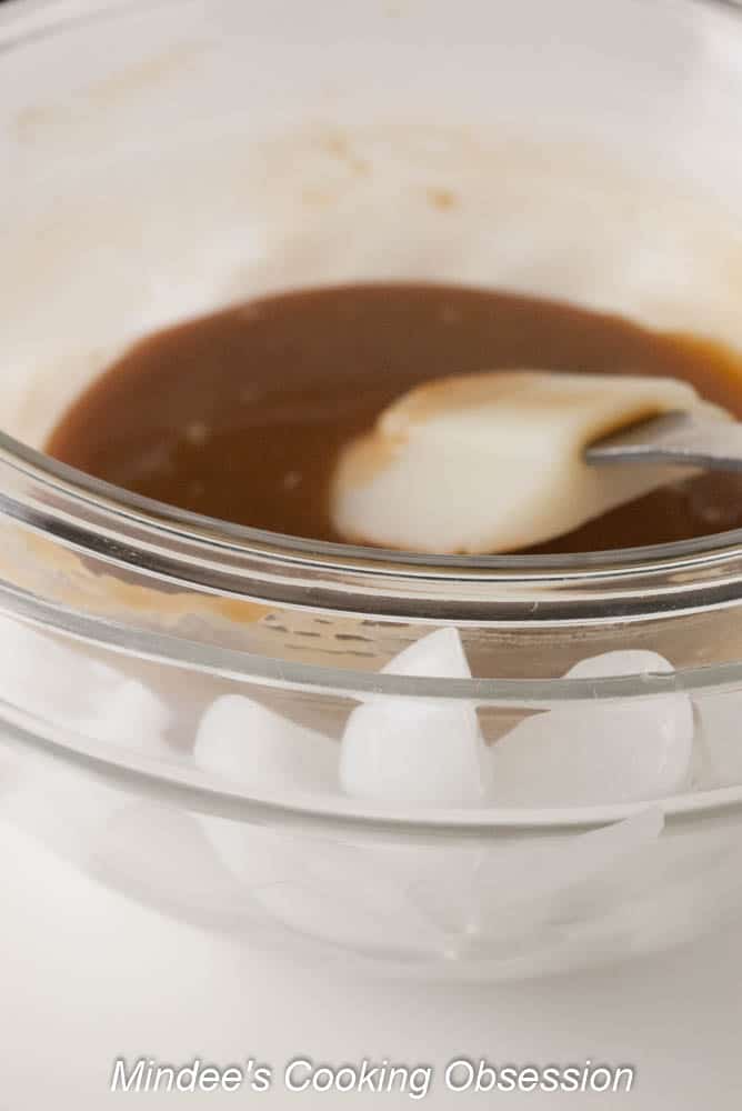 Hot caramel cooling over an ice bath.