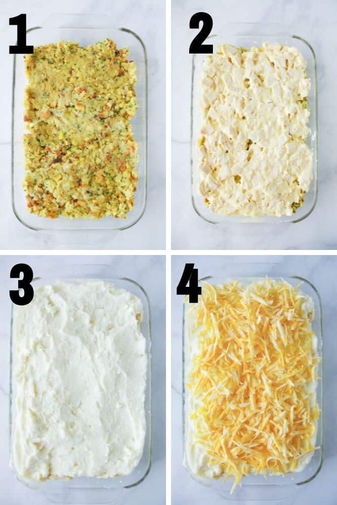 Collage of steps to make this after thanksgiving casserole.