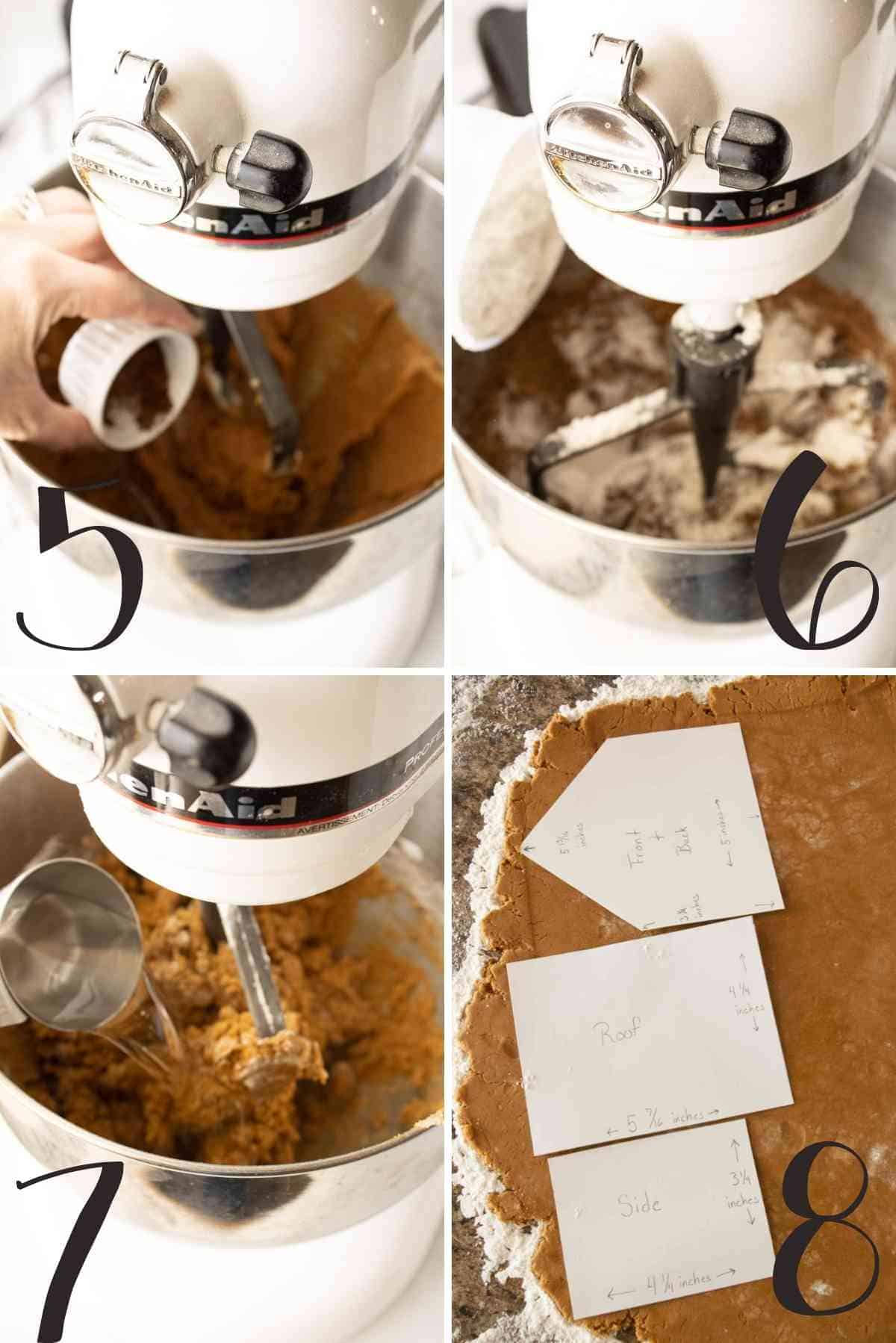 Finish mixing up gingerbread dough, roll out, lay the templates on dough.