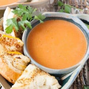 Tomato soup served in a bowl