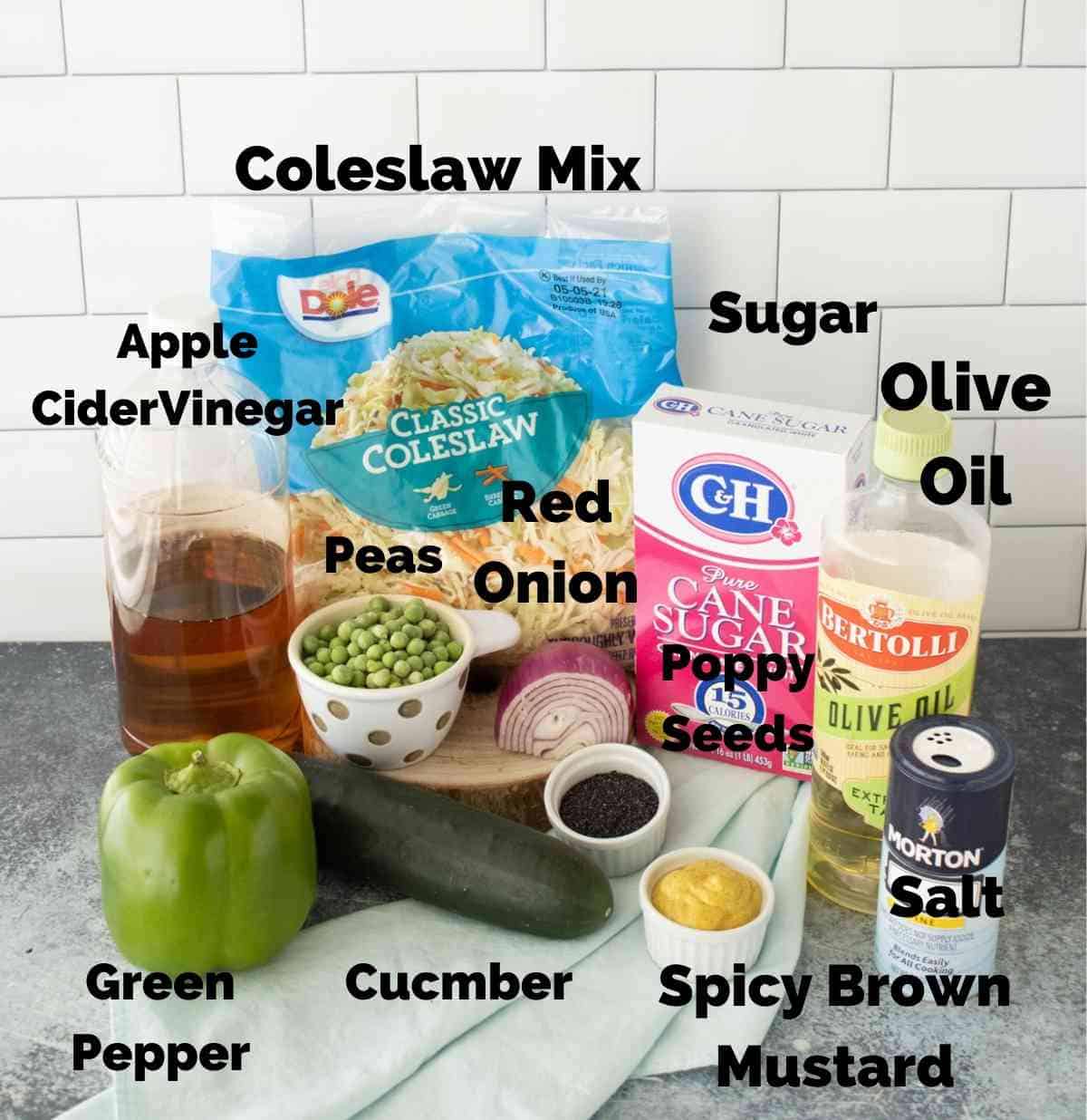 Ingredients for poppy seed coleslaw.