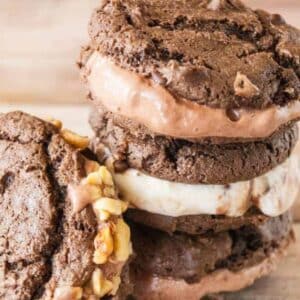 Homemade ice cream sandwiches stacked