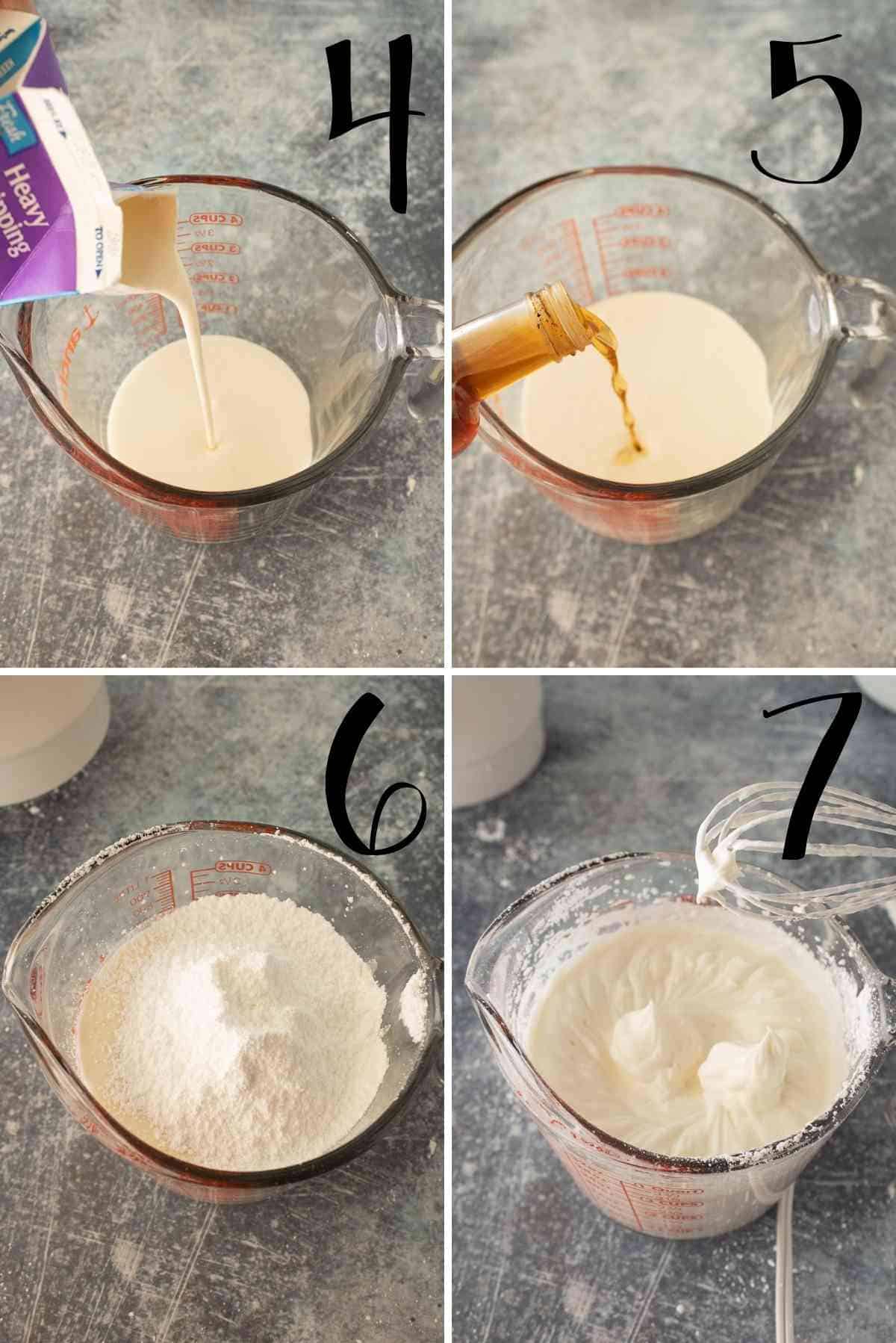 Heavy Cream beat to stiff peaks with vanilla and powdered sugar.