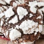 Chocolate crinkle or crackle cookie rolled with powdered sugar.