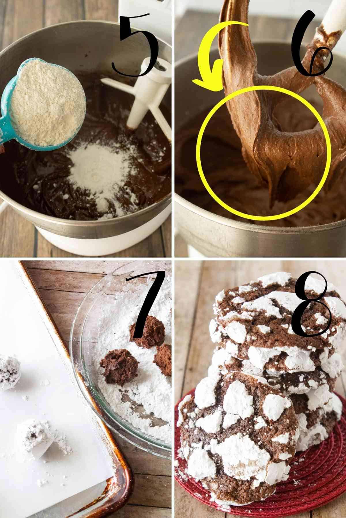Chill the cookie dough and roll through powdered sugar before baking.