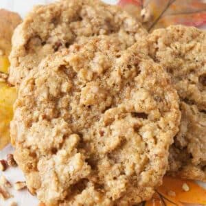 Maple pecan oatmeal cookies close up