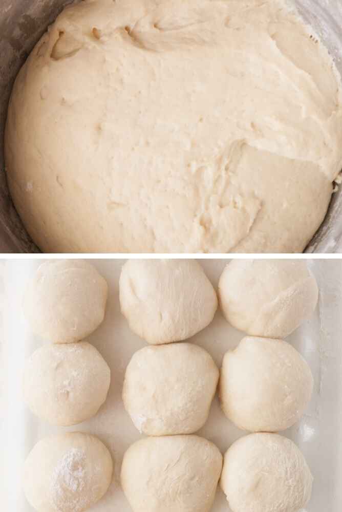Risen Dough and dough shaped into balls.