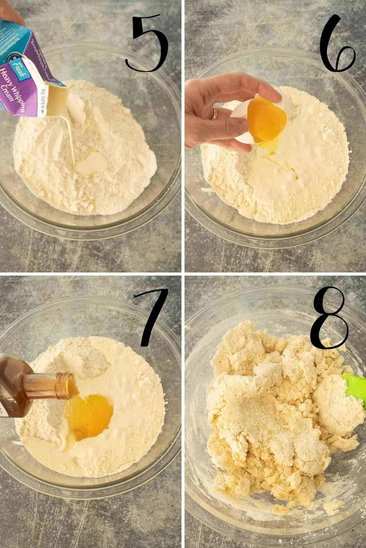Cream, egg and vanilla mixed in to create a dough.