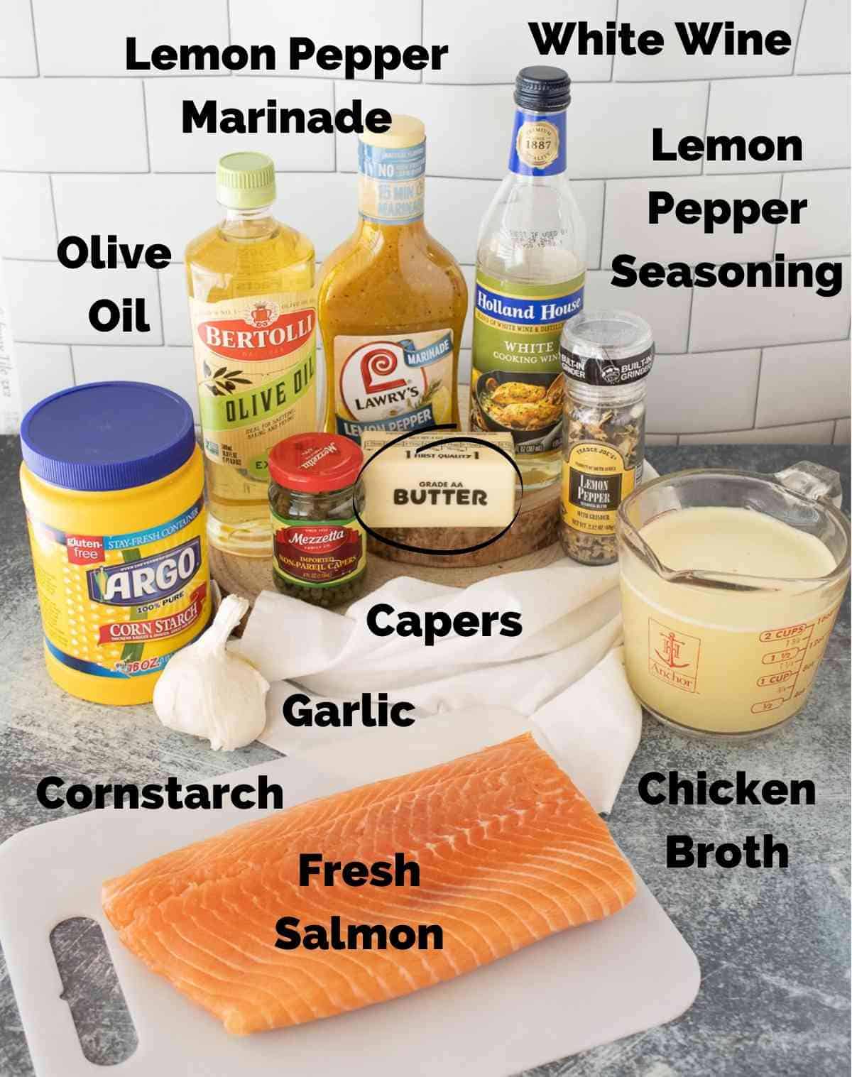 List of ingredients you'll need for this easy salmon piccata recipe!