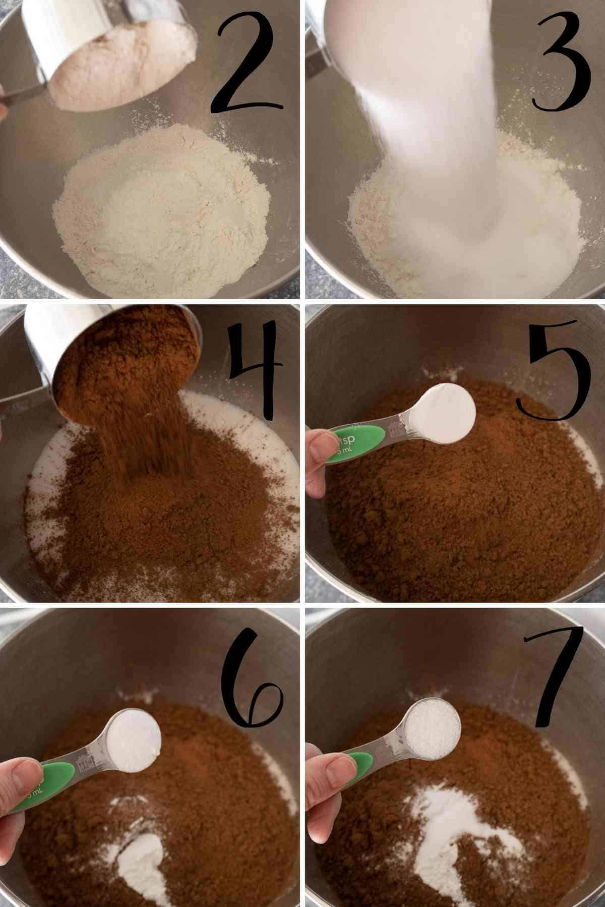Dry ingredients added to a mixing bowl.
