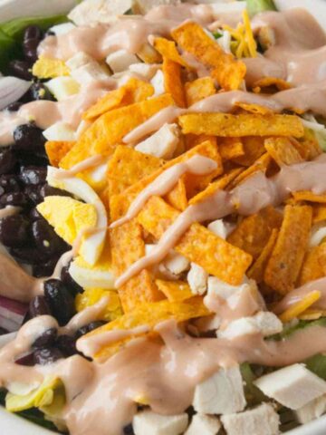 A southern bbq chicken salad with barbecue ranch dressing.