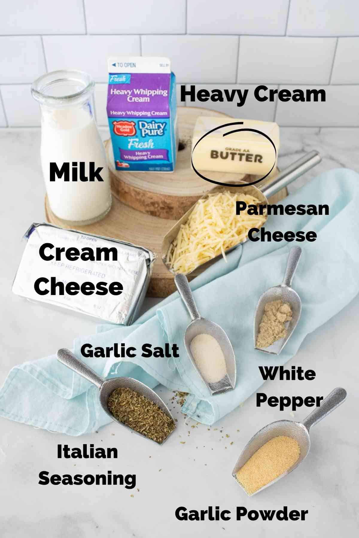 Ingredients for to make this alfredo sauce.