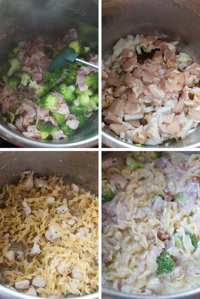 Collage of steps to make instant pot broc chicken