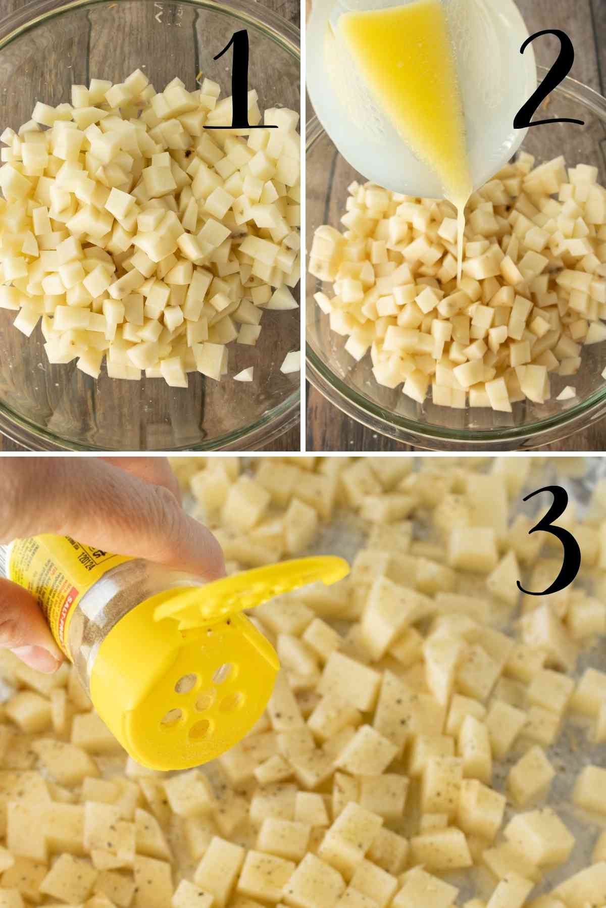 Seasoning of buttered potato cubes.