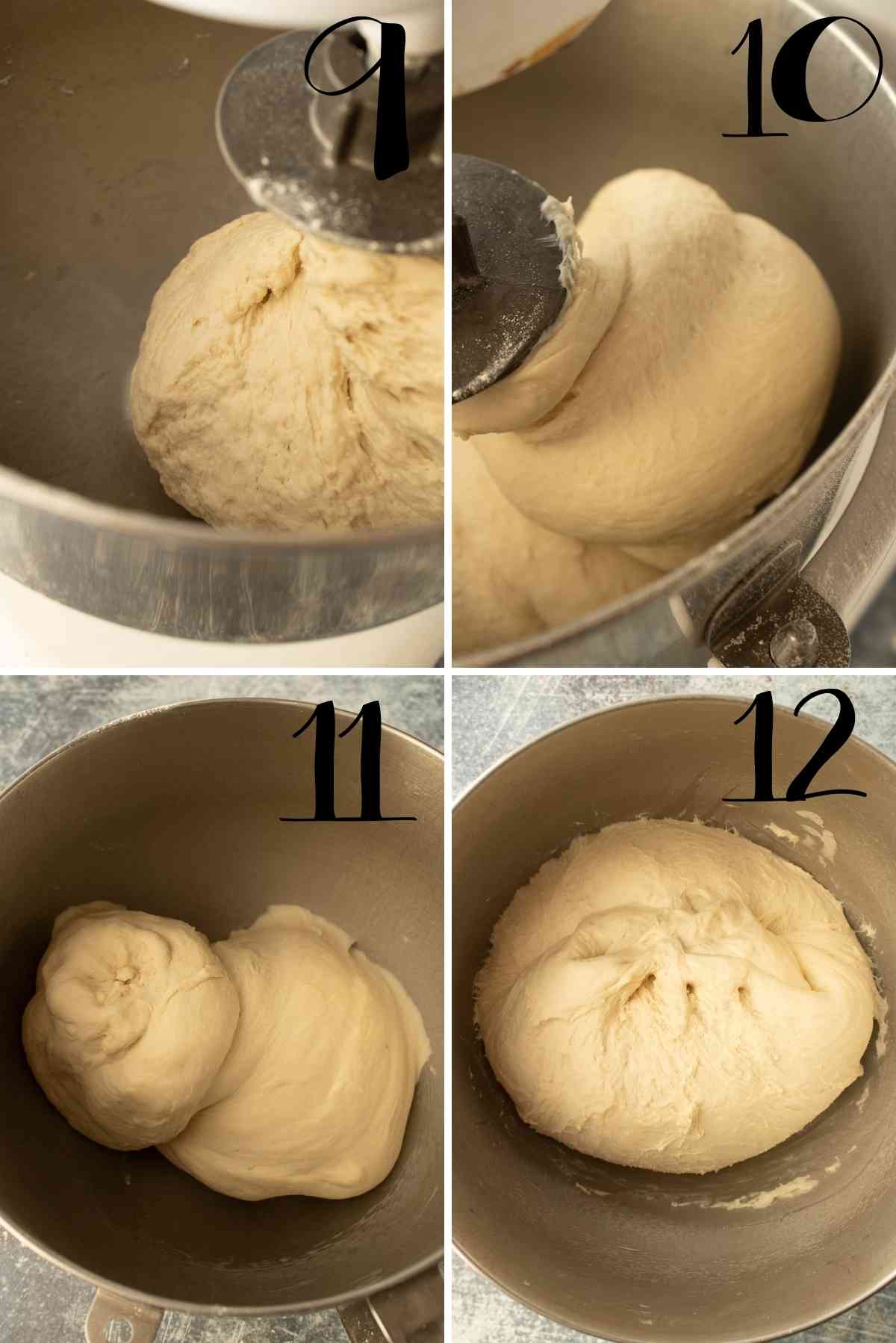 what dough looks like before kneading compared to after.