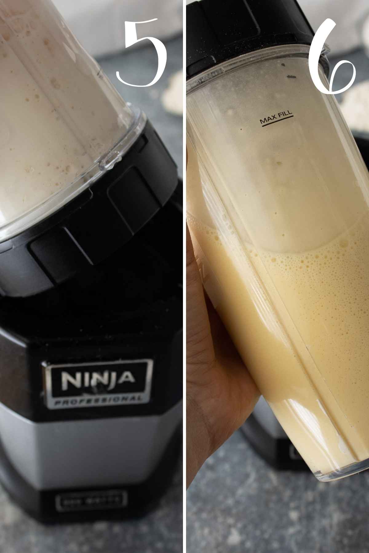 Before and after blending the ingredients.