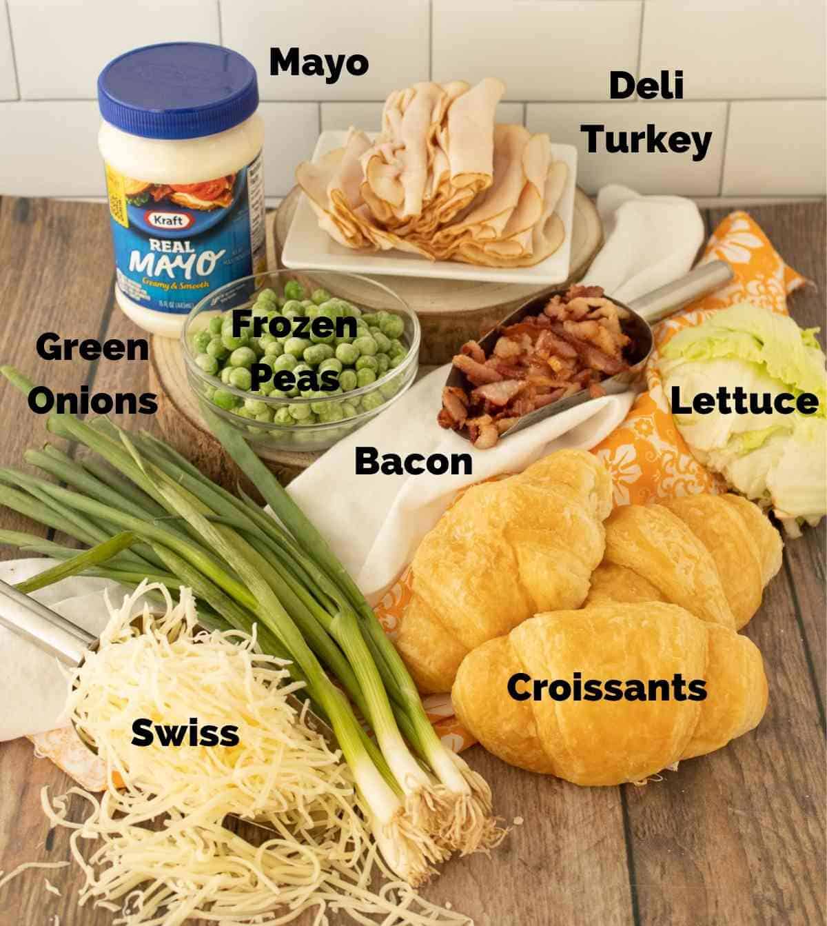 Ingredients for turkey salad croissants.