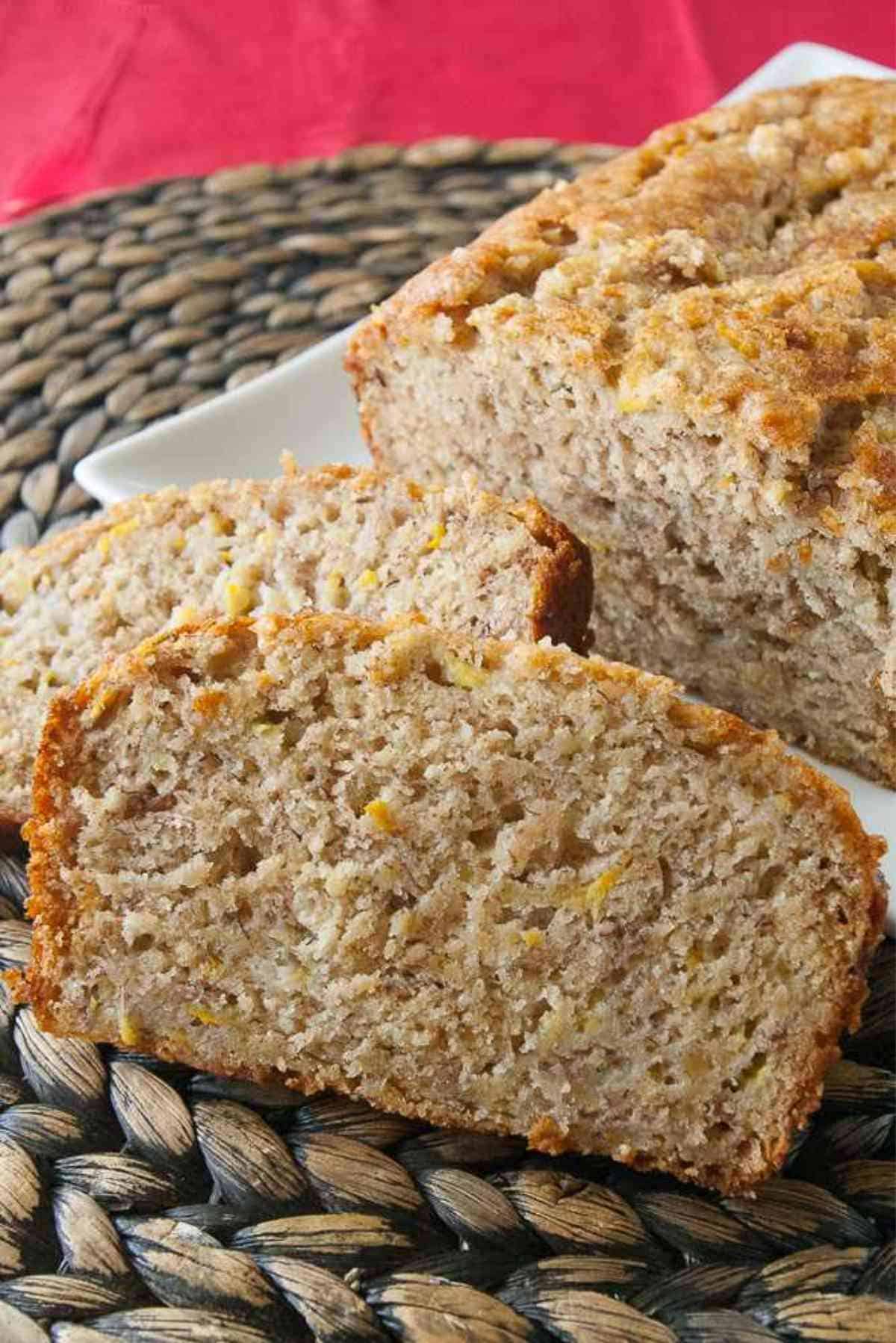 Slices of fresh banana zucchini bread.