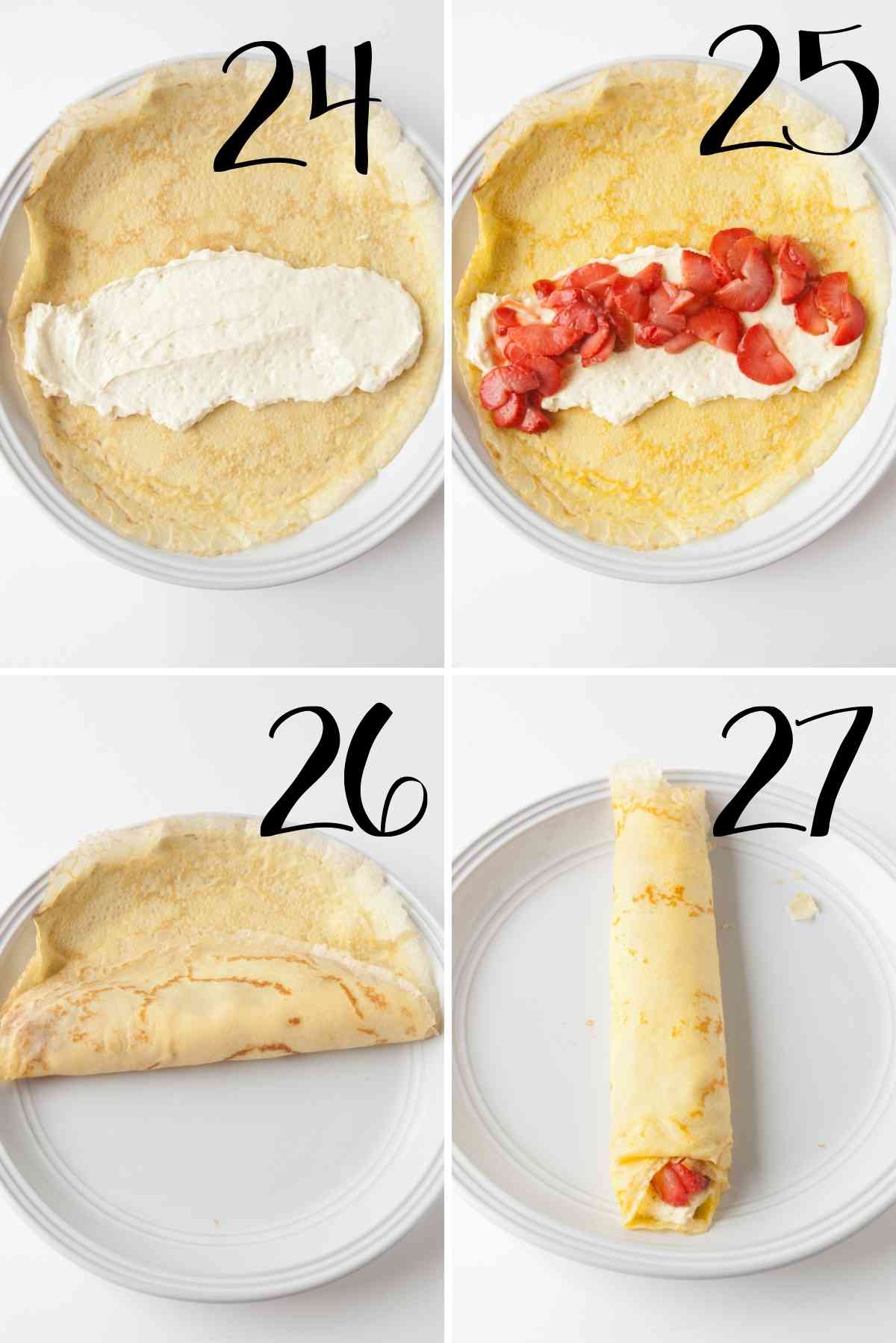 Filling and rolling up crepes.