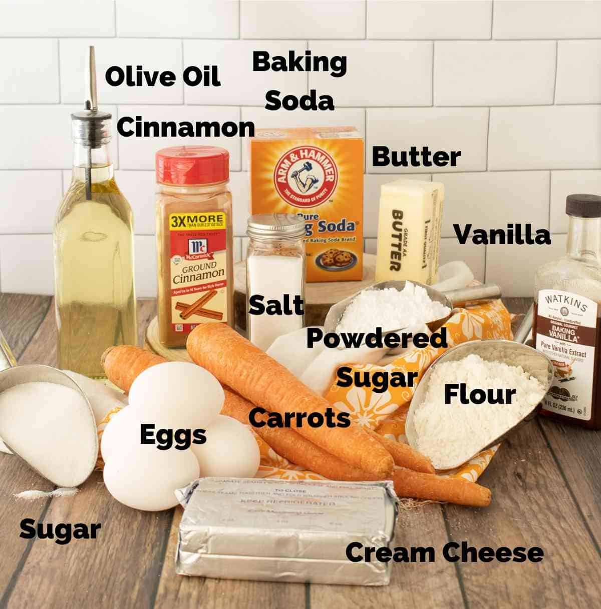 Ingredients needed to make the best carrot cake sheet cake.