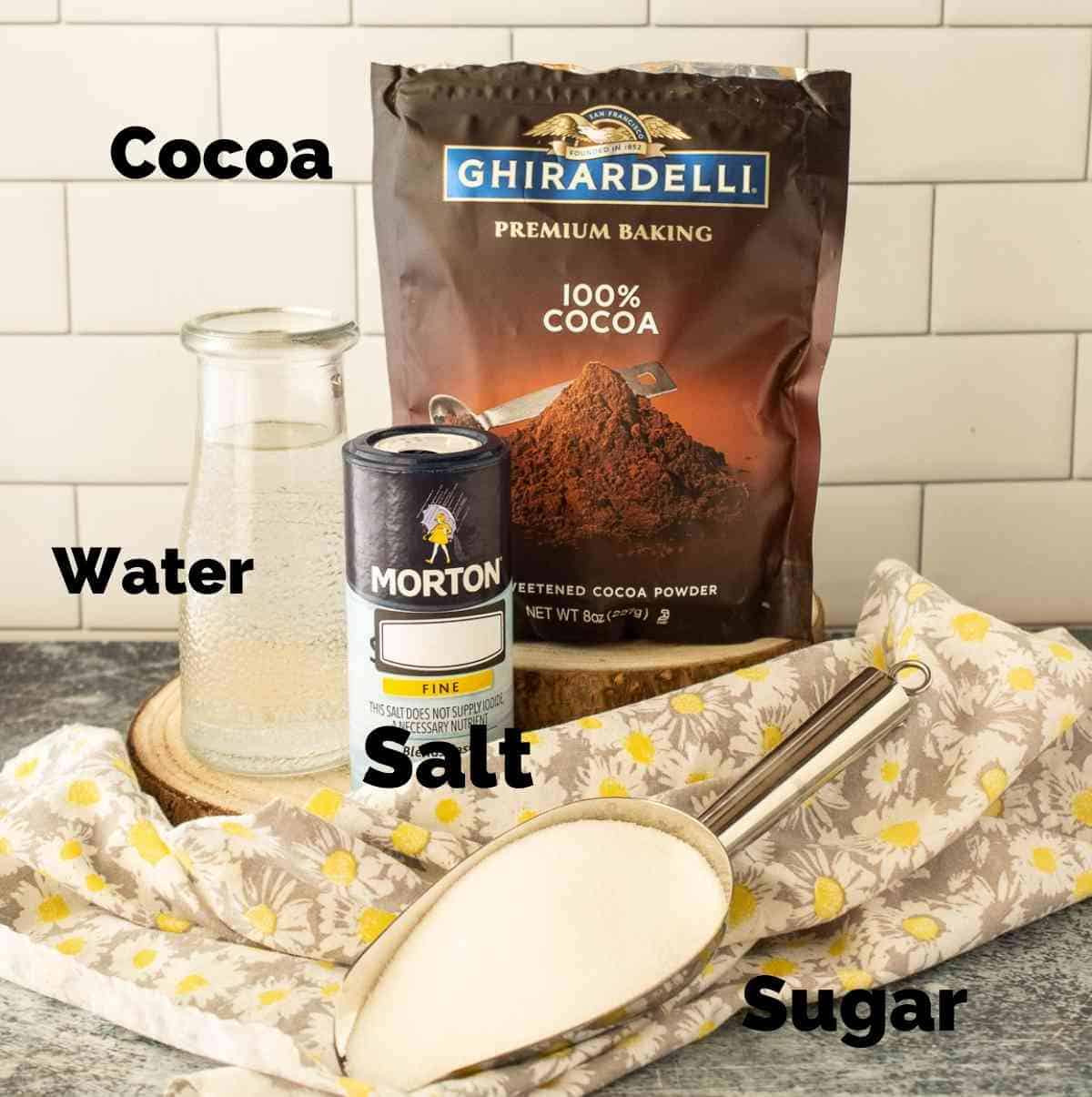 Ingredients for this simple chocolate syrup.