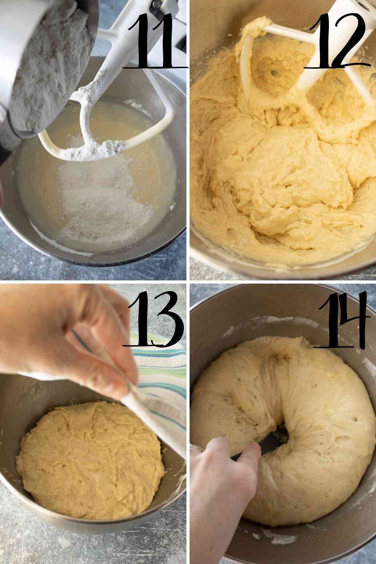 Remaining flour beaten in and batter dough is left to rise.