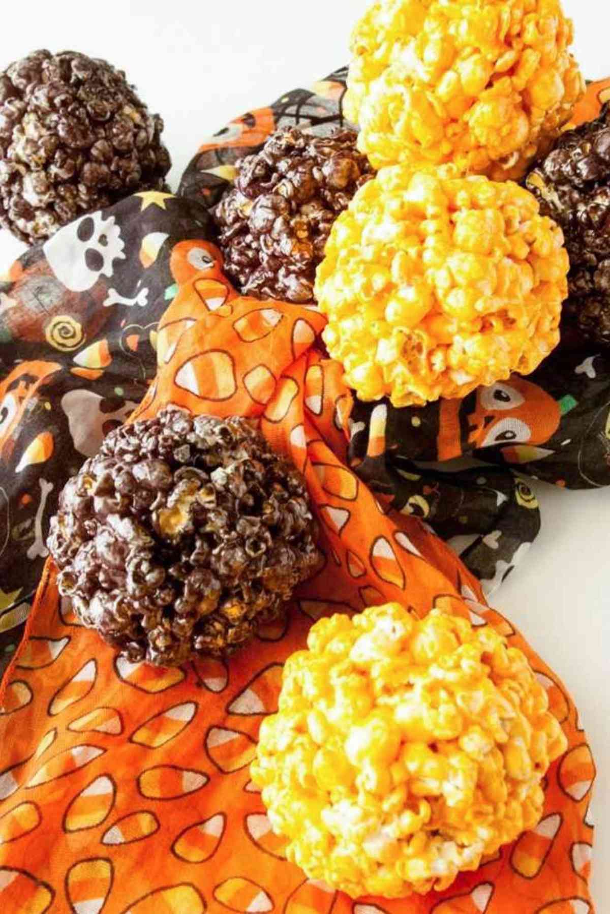 Halloween colored popcorn balls with marshmallows!