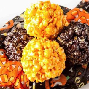 Colorful popcorn marshmallow balls for Halloween