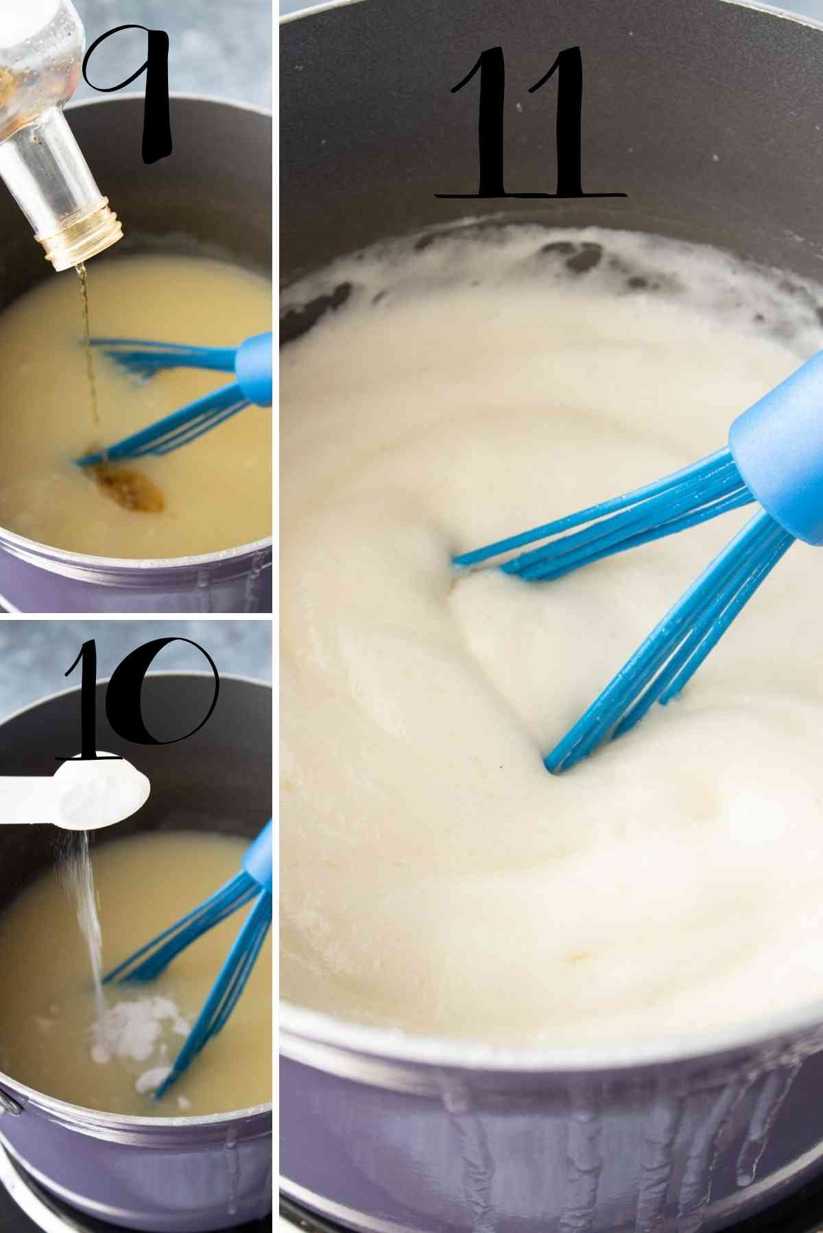 Add the vanilla and the baking soda. to create a super fluffy syrup!