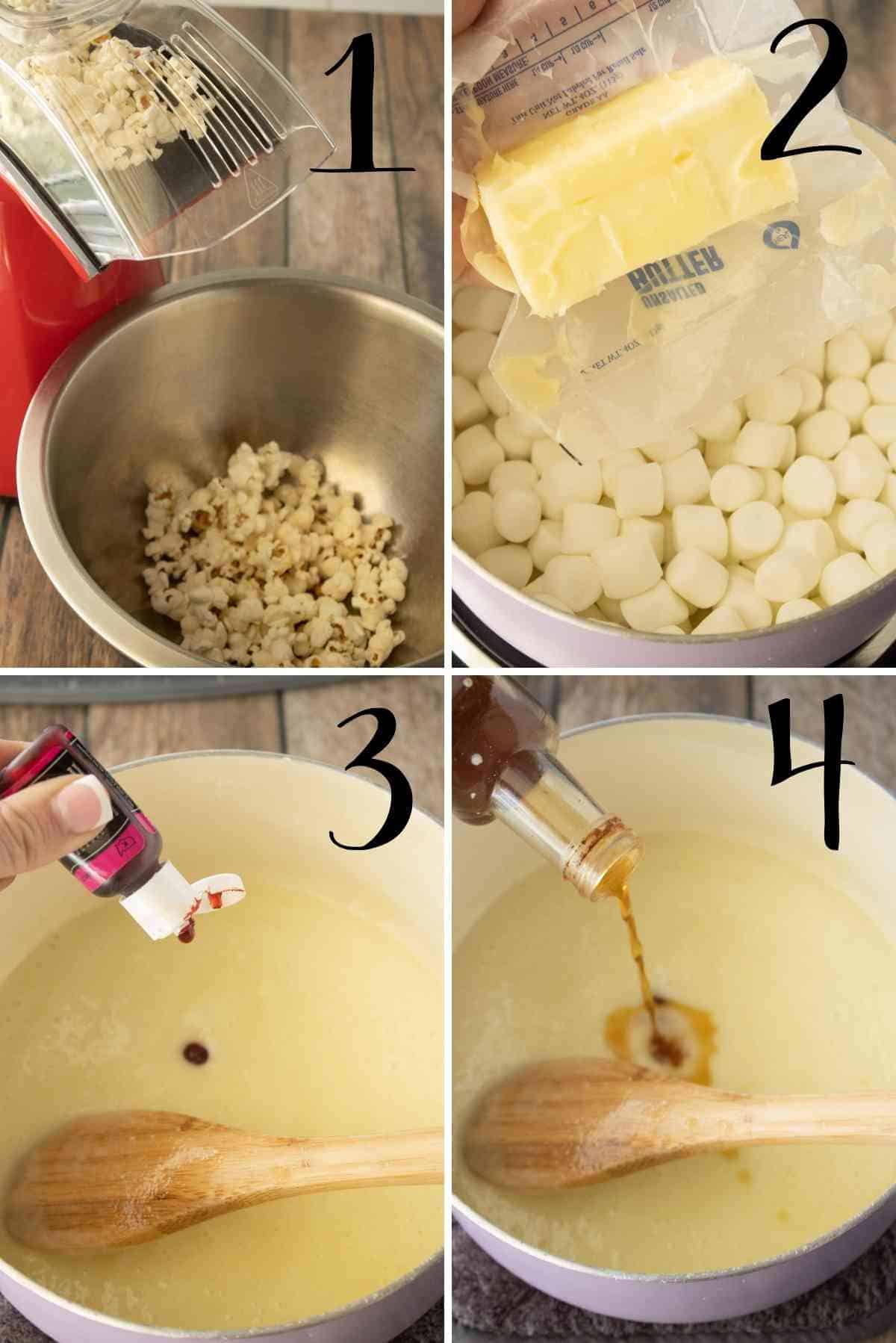Pop some popcorn and make the marshmallow coating.