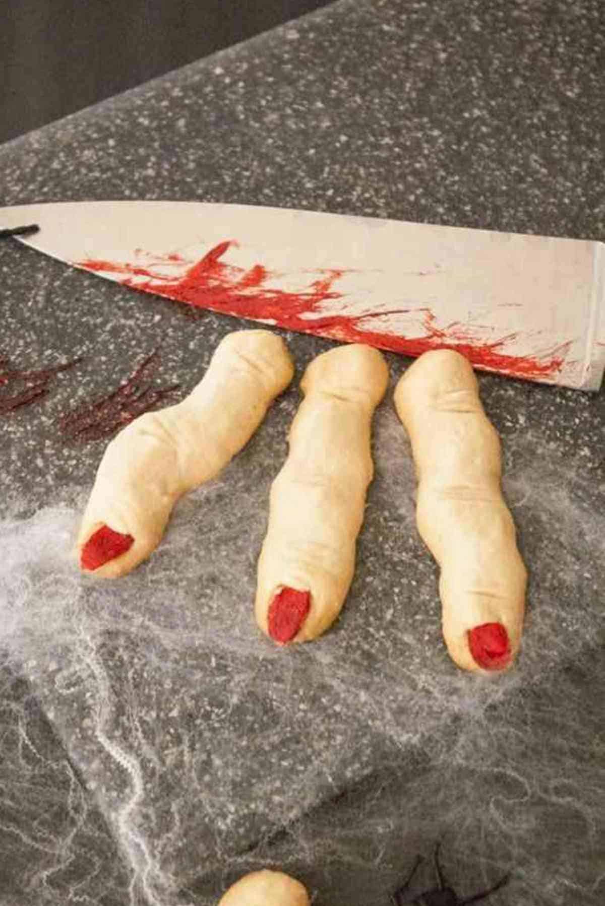 Severed bloody finger cookies for Halloween!