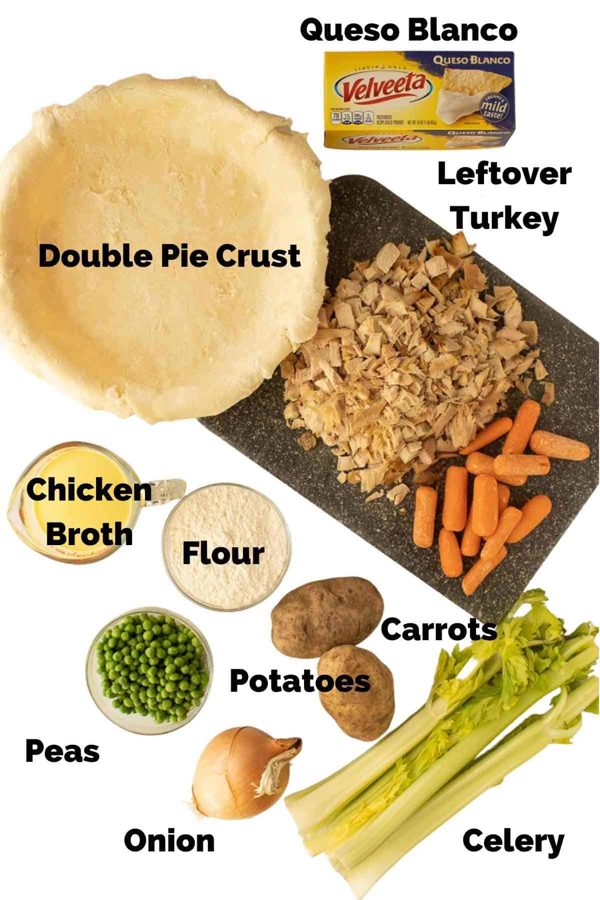Ingredients to make a turkey pot pie.
