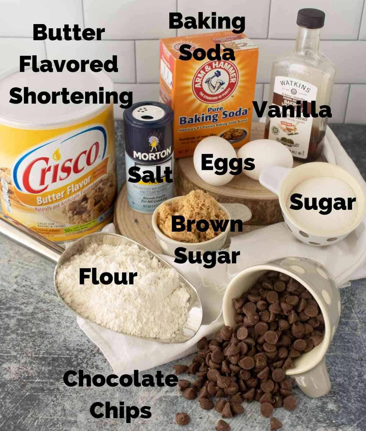 Ingredients for Chocolate Chip Cookies.