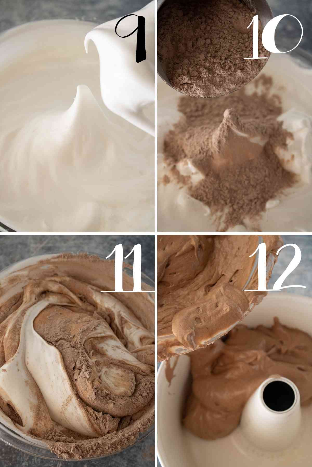 Fold the sifted cocoa mixture into the egg whites.