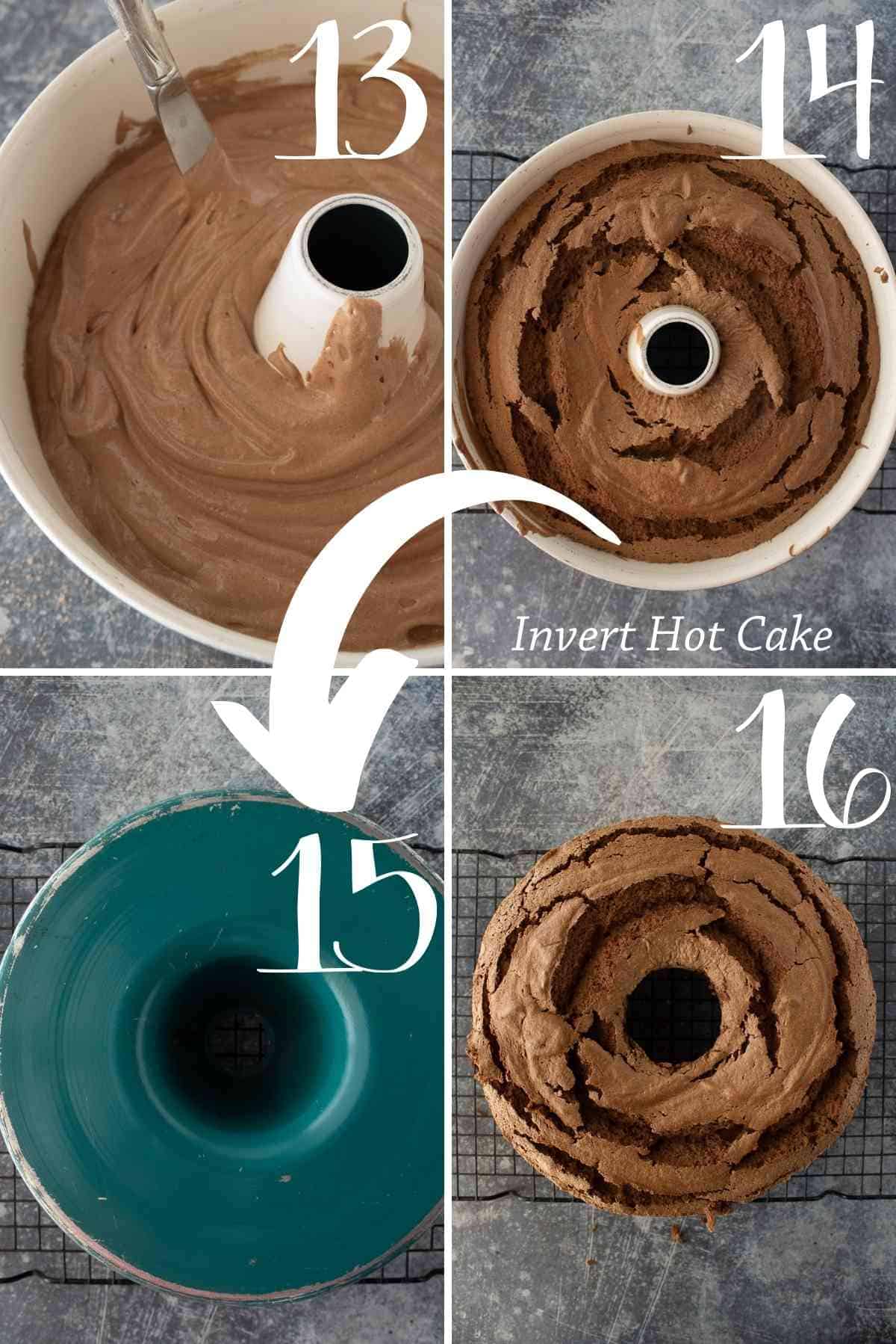 Spread batter in tube pan, bake, invert and release the cake.