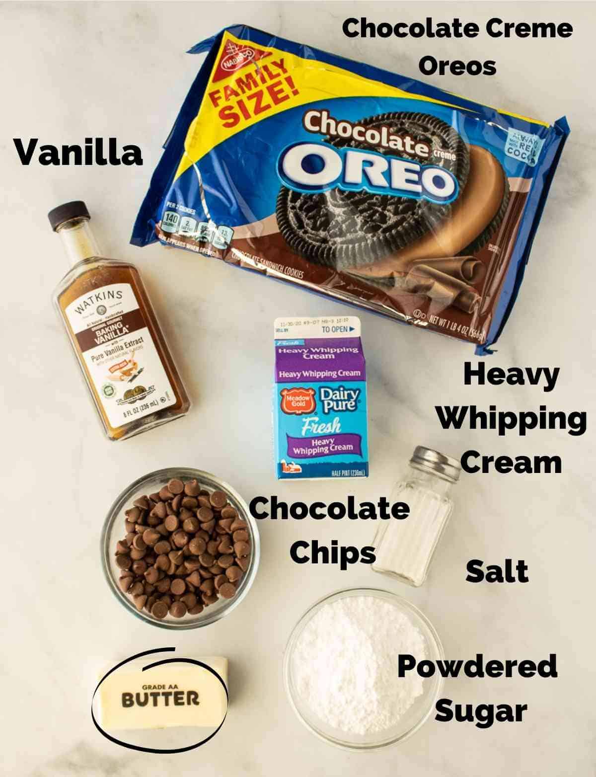 Ingredients for chocolate mousse pie.