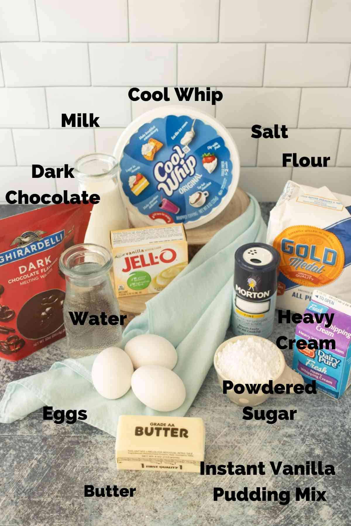 Ingredients needed to make mini eclairs.