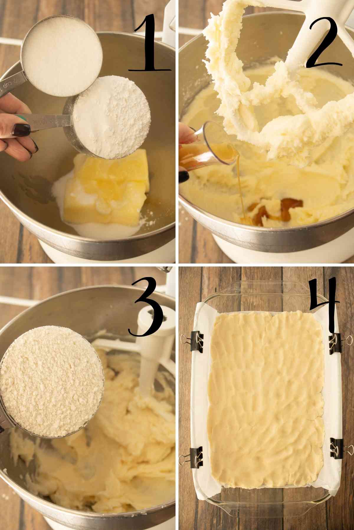 Make shortbread layer and press the cookie base into a baking dish.