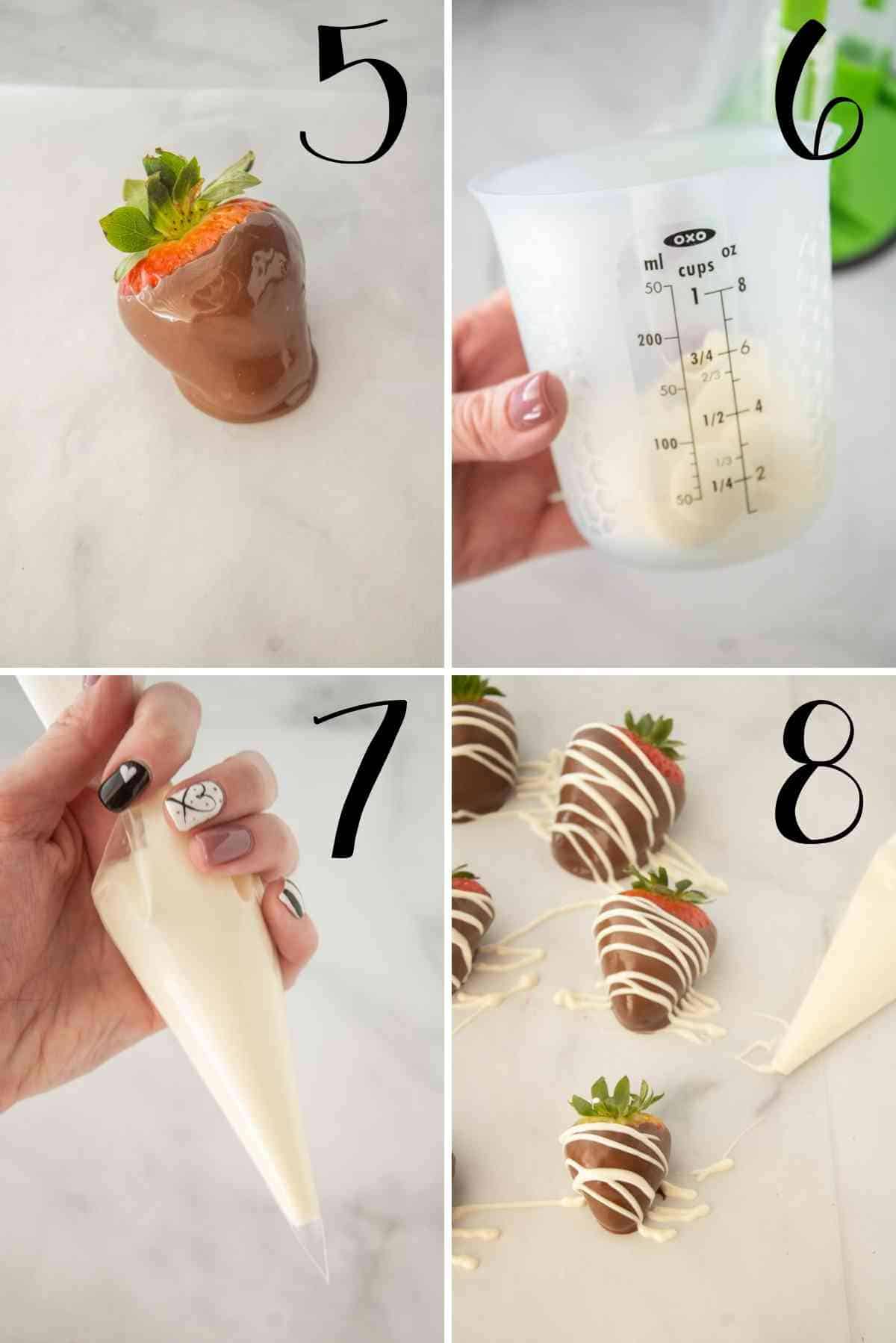 Chocolate dipped strawberries with a white chocolate drizzle!