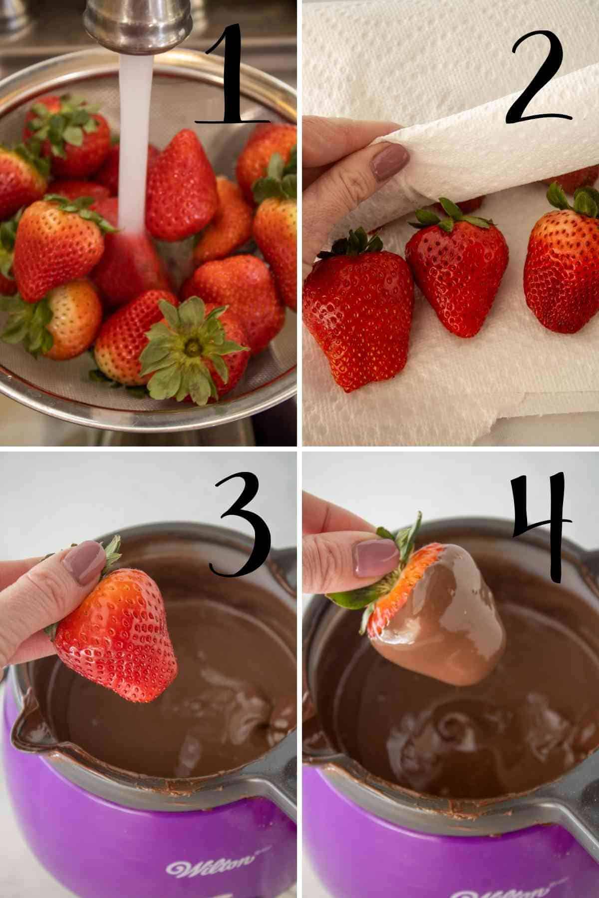 Wash and dry strawberries before dipping in chocolate coating!