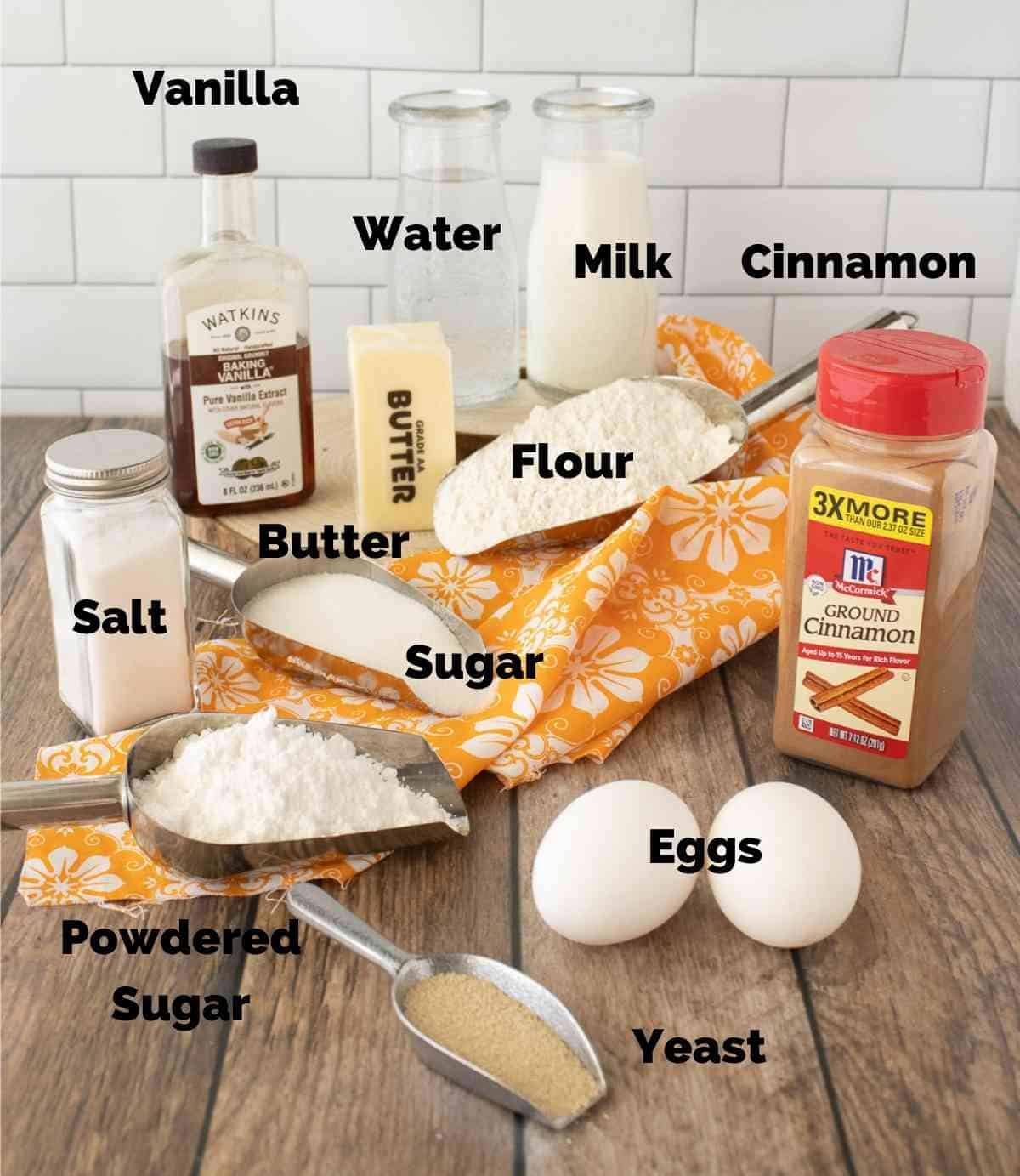 Simple ingredients needed for the best cinnamon roll recipe!