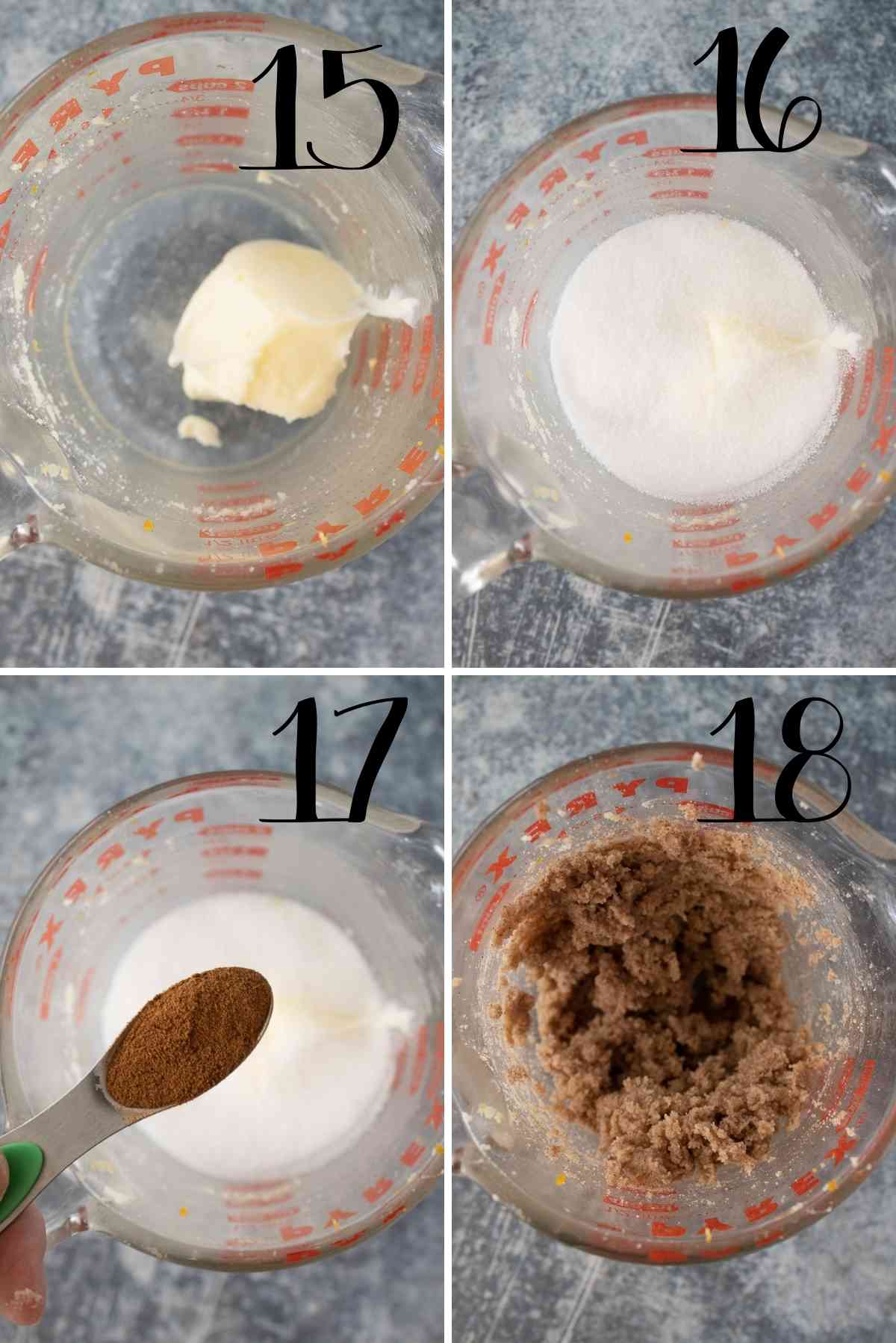 Mix up the sweet cinnamon roll filling.
