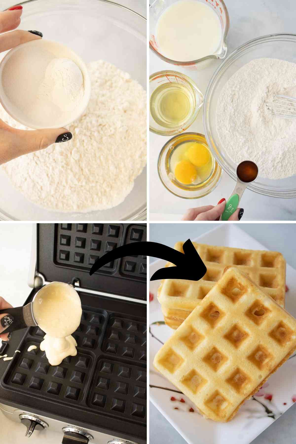Mix up the waffle batter and cook on a hot waffle iron.